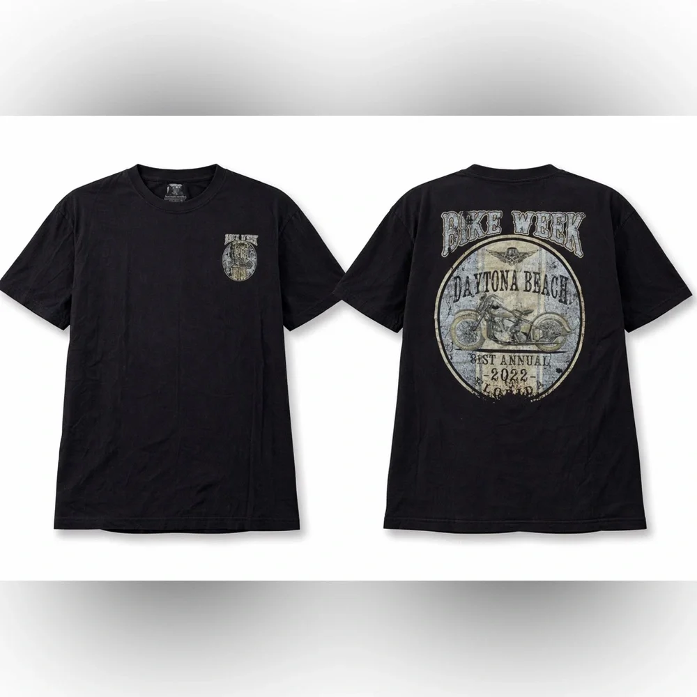 Daytona Beach Bike Week 2022 Vintage Motorcycle Graphic Tee Black XXL Cotton - Picture 9 of 10